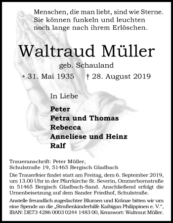 Anzeige von Waltraud Müller von Kölner Stadt-Anzeiger / Kölnische Rundschau / Express