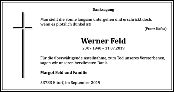 Anzeige von Werner Feld von Kölner Stadt-Anzeiger / Kölnische Rundschau / Express