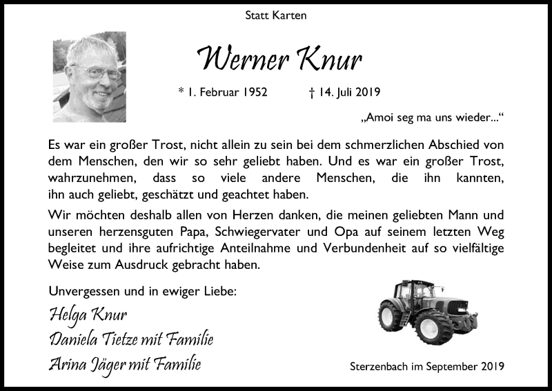  Traueranzeige für Werner Knur vom 10.09.2019 aus Kölner Stadt-Anzeiger / Kölnische Rundschau / Express