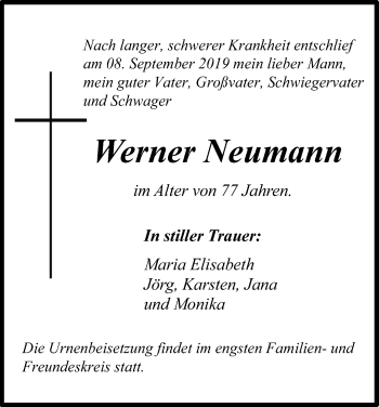 Anzeige von Werner Neumann von Kölner Stadt-Anzeiger / Kölnische Rundschau / Express
