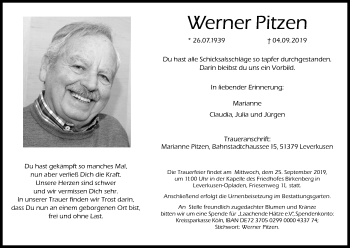 Anzeige von Werner Pitzen von Kölner Stadt-Anzeiger / Kölnische Rundschau / Express
