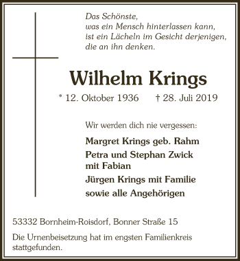 Anzeige von Wilhelm Krings von  Schaufenster/Blickpunkt 