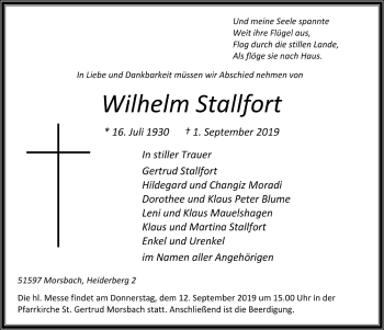 Anzeige von Wilhelm Stallfort von  Lokalanzeiger 