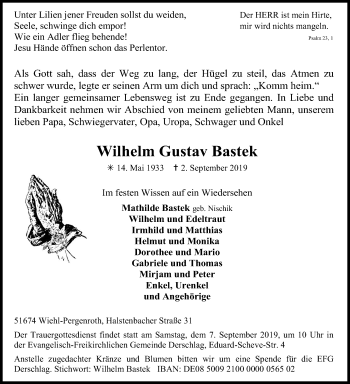 Anzeige von Wilhelm Gustav Bastek von Kölner Stadt-Anzeiger / Kölnische Rundschau / Express