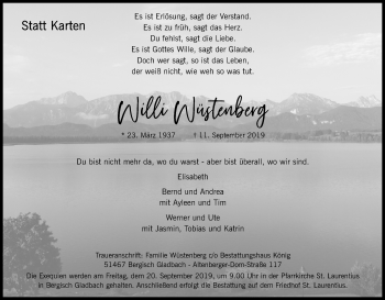 Anzeige von Willi Wüstenberg von Kölner Stadt-Anzeiger / Kölnische Rundschau / Express