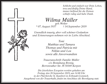 Anzeige von Wilma Müller von  Werbepost 