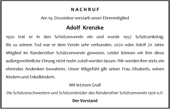 Anzeige von Adolf Krenzke von  Anzeigen Echo 