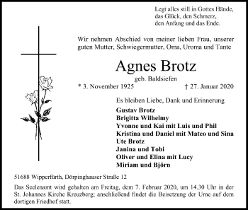 Anzeige von Agnes Brotz von Kölner Stadt-Anzeiger / Kölnische Rundschau / Express