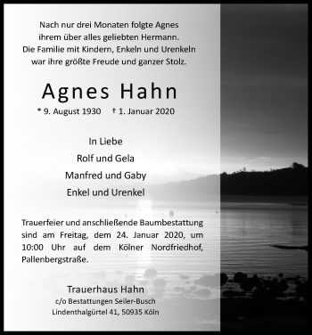 Anzeige von Agnes Hahn von Kölner Stadt-Anzeiger / Kölnische Rundschau / Express