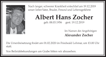 Anzeige von Albert Hans Zocher von  Schlossbote/Werbekurier 