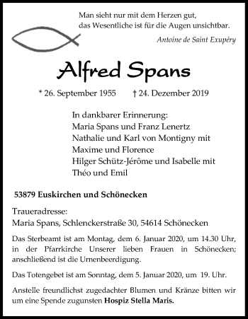 Anzeige von Alfred Spans von Kölner Stadt-Anzeiger / Kölnische Rundschau / Express