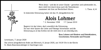 Anzeige von Alois Lohmer von Kölner Stadt-Anzeiger / Kölnische Rundschau / Express
