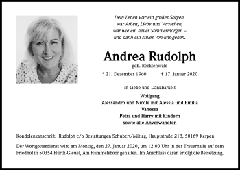 Anzeige von Andrea Rudolph von Kölner Stadt-Anzeiger / Kölnische Rundschau / Express