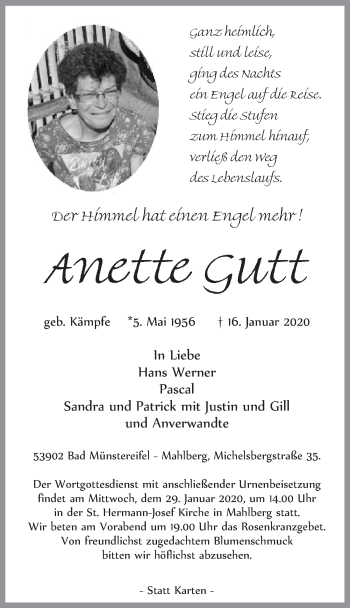 Anzeige von Anette Gutt von  Blickpunkt Euskirchen 