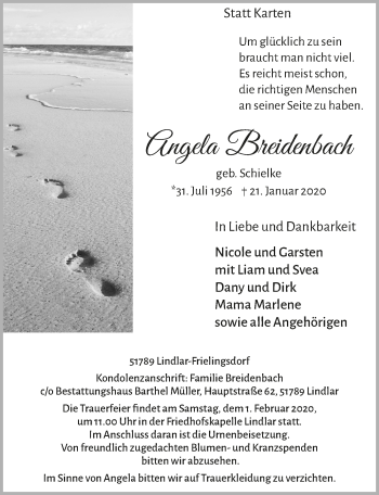 Anzeige von Angela Breidenbach von  Anzeigen Echo 