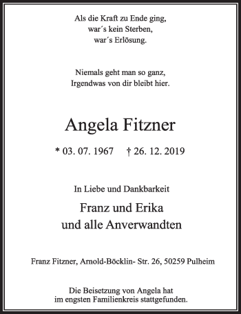 Anzeige von Angela Fitzner von  Sonntags-Post 