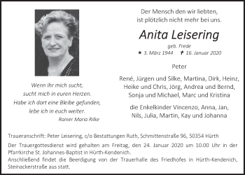Anzeige von Anita Leisering von  Wochenende 