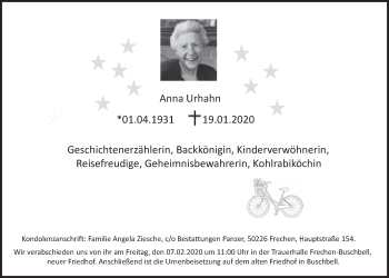 Anzeige von Anna Urhahn von  Wochenende 
