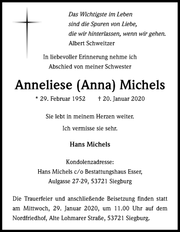 Anzeige von Anneliese Michels von Kölner Stadt-Anzeiger / Kölnische Rundschau / Express