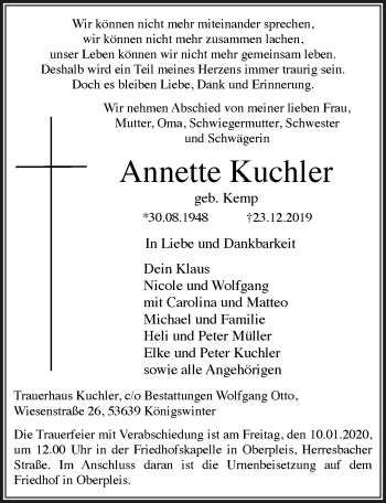 Anzeige von Annette Kuchler von  Extra Blatt 