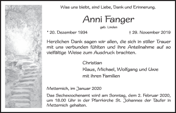 Anzeige von Anni Fanger von  Blickpunkt Euskirchen 