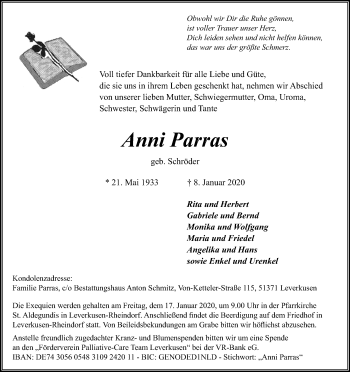 Anzeige von Anni Parras von Kölner Stadt-Anzeiger / Kölnische Rundschau / Express
