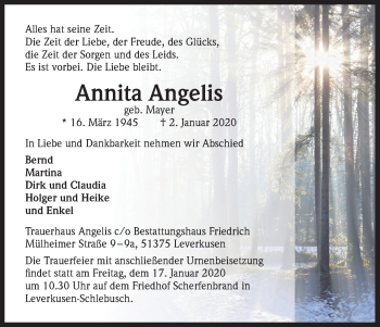 Anzeige von Annita Angelis von Kölner Stadt-Anzeiger / Kölnische Rundschau / Express