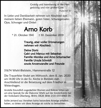 Anzeige von Arno Korb von Kölner Stadt-Anzeiger / Kölnische Rundschau / Express