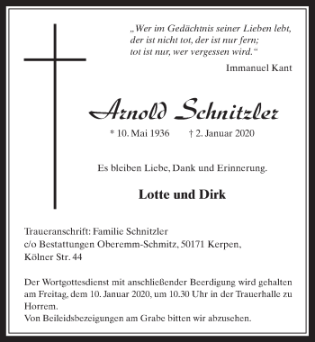 Anzeige von Arnold Schnitzler von  Werbepost 