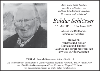 Anzeige von Baldur Schlösser von  Blickpunkt Euskirchen 