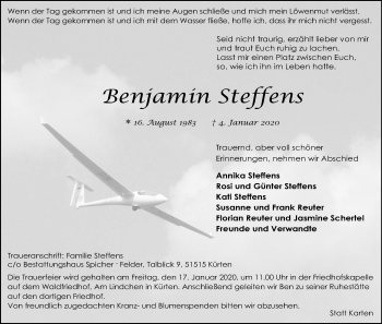 Anzeige von Benjamin Steffens von Kölner Stadt-Anzeiger / Kölnische Rundschau / Express
