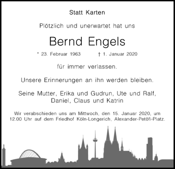 Anzeige von Bernd Engels von Kölner Stadt-Anzeiger / Kölnische Rundschau / Express