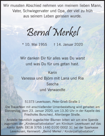 Anzeige von Bernd Merkel von Kölner Stadt-Anzeiger / Kölnische Rundschau / Express