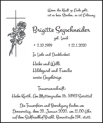 Anzeige von Brigitte Segschneider von  Schlossbote/Werbekurier 