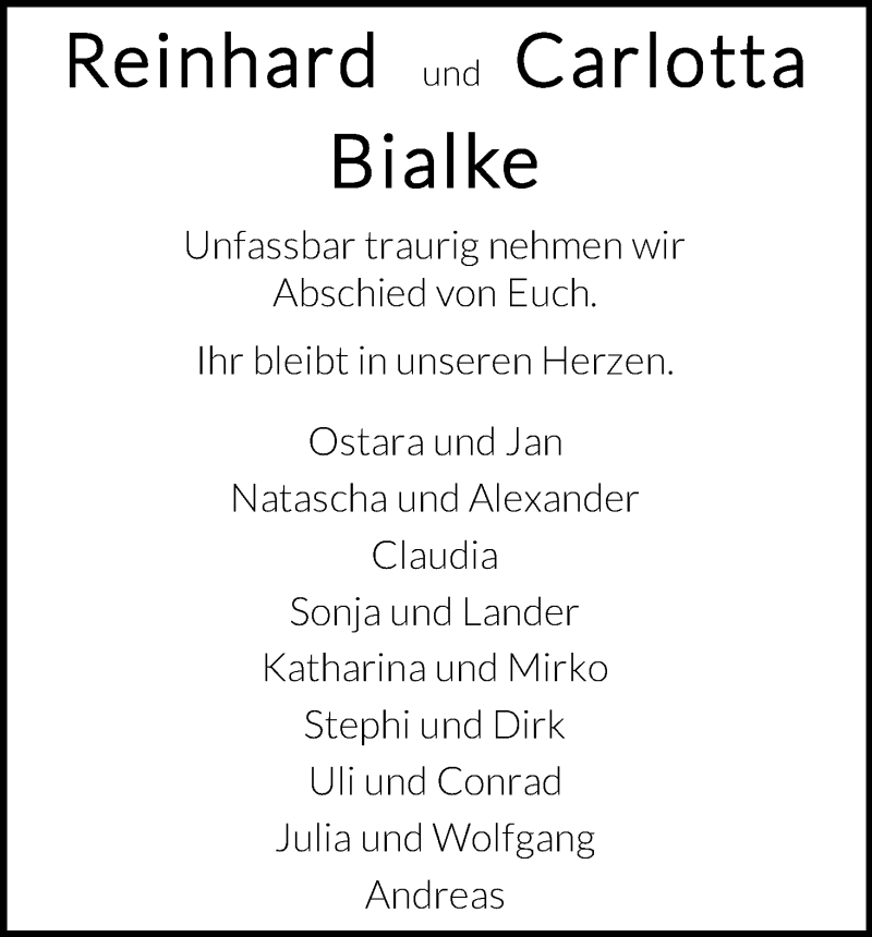  Traueranzeige für Carlotta Bialke vom 11.01.2020 aus Kölner Stadt-Anzeiger / Kölnische Rundschau / Express