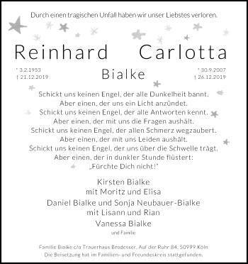 Anzeige von Carlotta Bialke von Kölner Stadt-Anzeiger / Kölnische Rundschau / Express