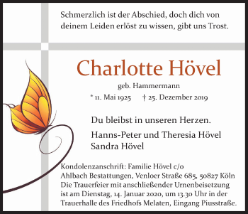 Anzeige von Charlotte Hövel von Kölner Stadt-Anzeiger / Kölnische Rundschau / Express
