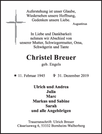 Anzeige von Christel Breuer von  Schlossbote/Werbekurier 