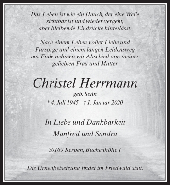 Anzeige von Christel Herrmann von  Werbepost 