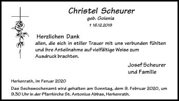 Anzeige von Christel Scheurer von Kölner Stadt-Anzeiger / Kölnische Rundschau / Express