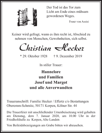 Anzeige von Christian Hecker von  Sonntags-Post 