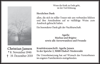 Anzeige von Christian Jansen von  Sonntags-Post 