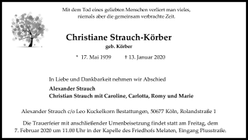 Anzeige von Christiane  Strauch-Körber von Kölner Stadt-Anzeiger / Kölnische Rundschau / Express
