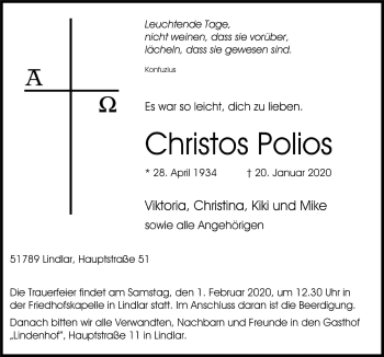 Anzeige von Christos Polios von  Anzeigen Echo 