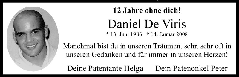  Traueranzeige für Daniel De Viris vom 14.01.2020 aus Kölner Stadt-Anzeiger / Kölnische Rundschau / Express