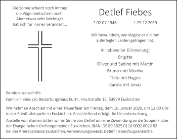 Anzeige von Detlef Fiebes von  Blickpunkt Euskirchen 