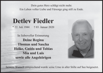 Anzeige von Detlev Fiedler von  Sonntags-Post 