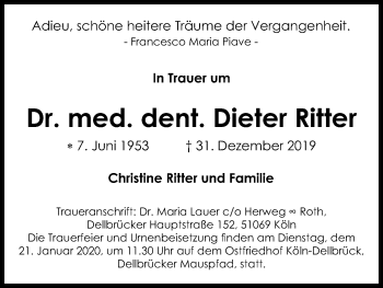 Anzeige von Dieter Ritter von Kölner Stadt-Anzeiger / Kölnische Rundschau / Express