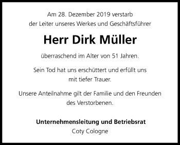 Anzeige von Dirk Müller von Kölner Stadt-Anzeiger / Kölnische Rundschau / Express
