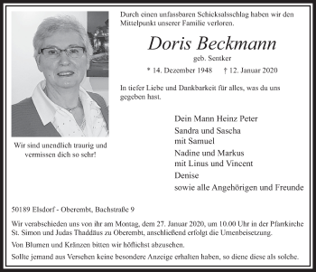 Anzeige von Doris Beckmann von  Sonntags-Post 